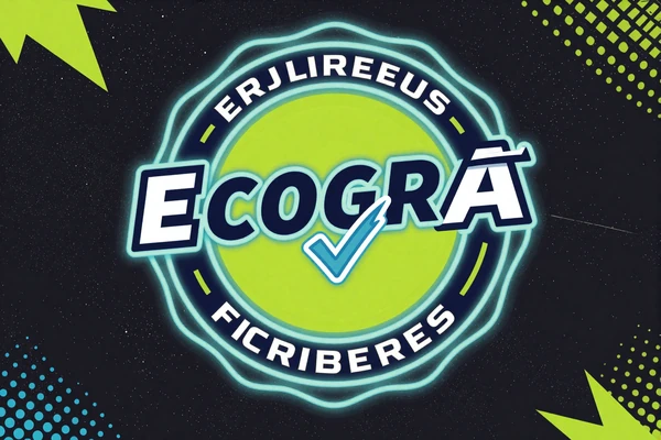 eCOGRA Fairness-Siegel mit Neon-Kontur und Cyan-Gl&uuml;hen als Comic-Badge